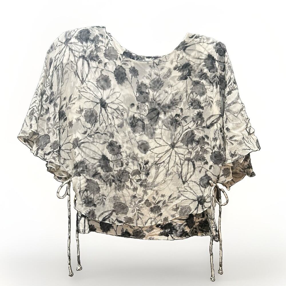 Adrianna Papell 100% Silk Blouse Flutter Sleeve Layered Side Ties⁠ 14